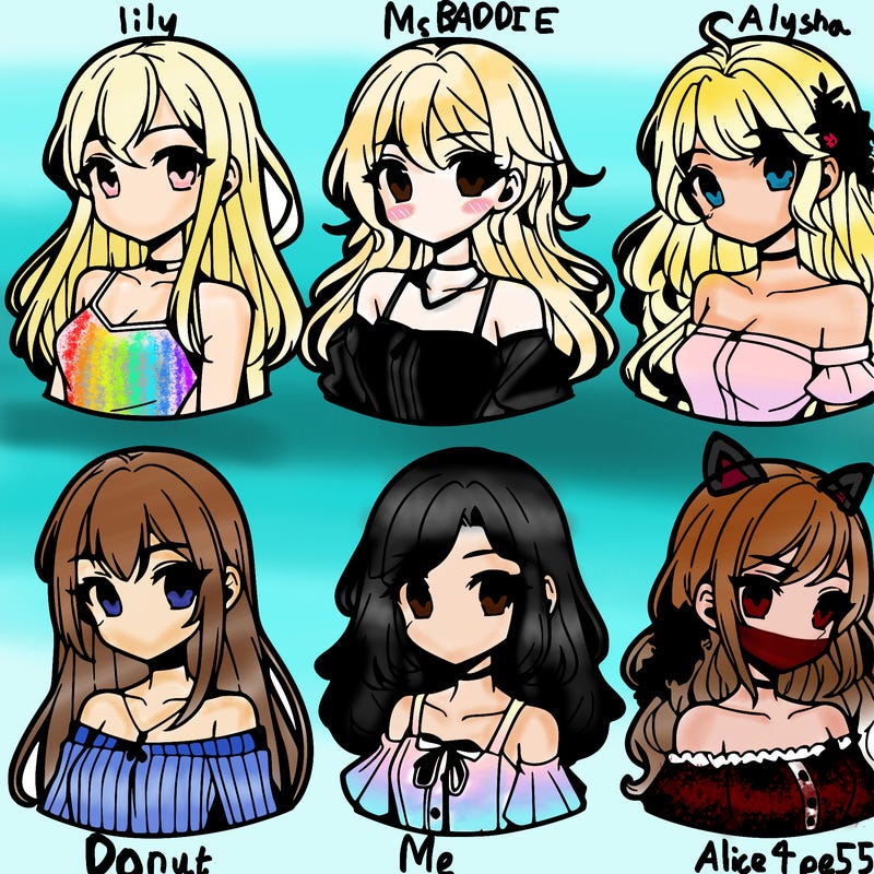 6 beautiful anime girls lined up