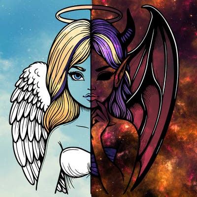 realistic angel half demon