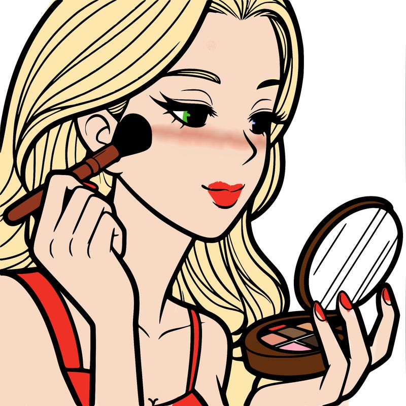 little girl putting on makeup