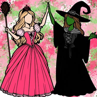 detailed realistic split of a princess and a witch
