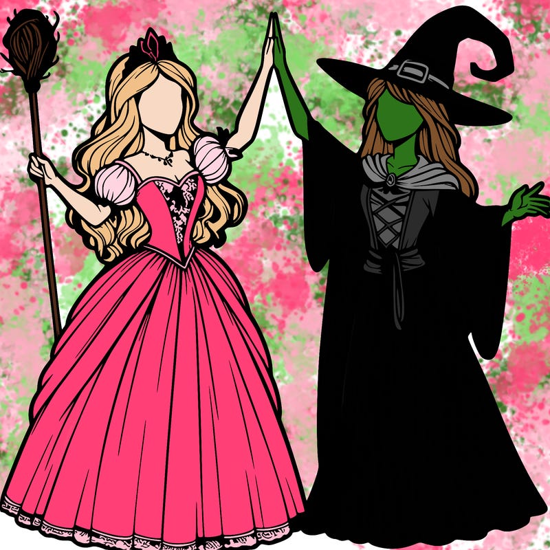 detailed realistic split of a princess and a witch