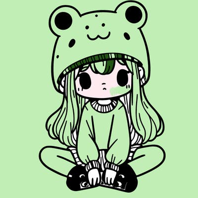 a girl wearing a frog hat and some frog socks