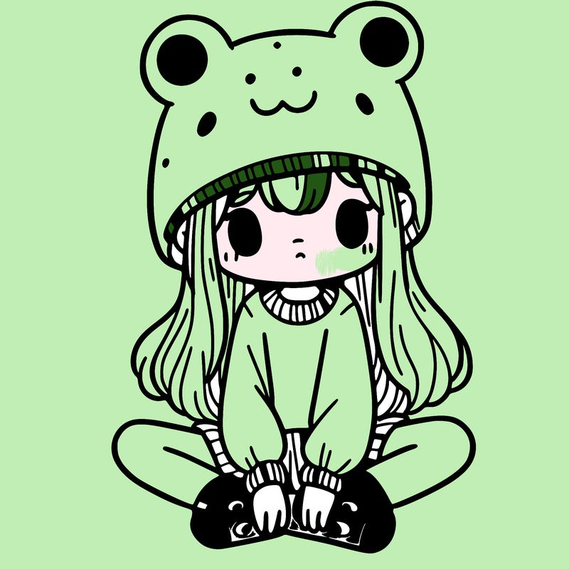 a girl wearing a frog hat and some frog socks