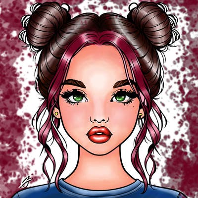 realistic girl with two buns in hair and lips