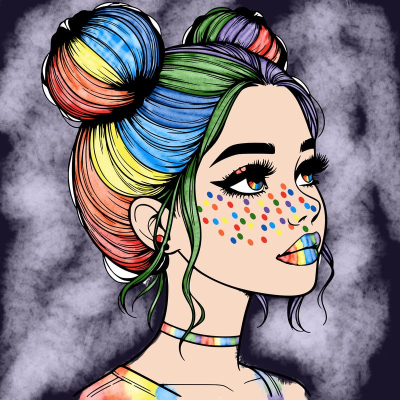 realistic girl with buns on the top of her head