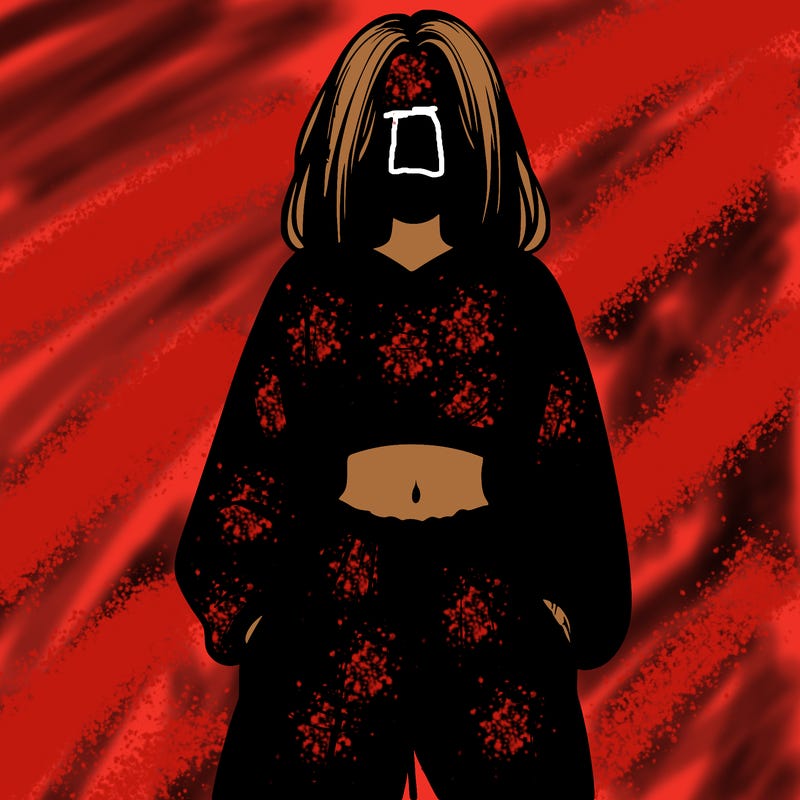 realistic girl faceless with baggy pants and a crop top