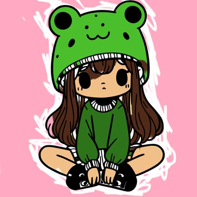 a girl wearing a frog hat and some frog socks