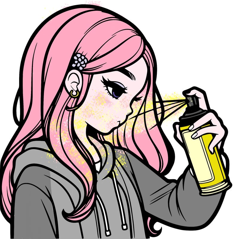 a realistic girl spray painting