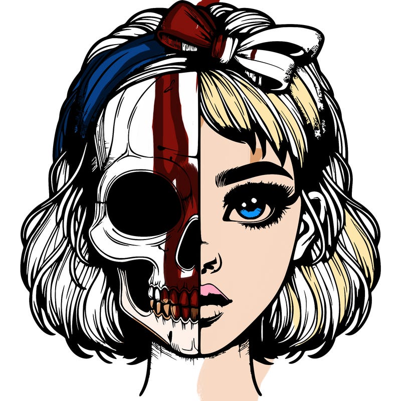 realistic girl with half skull mask