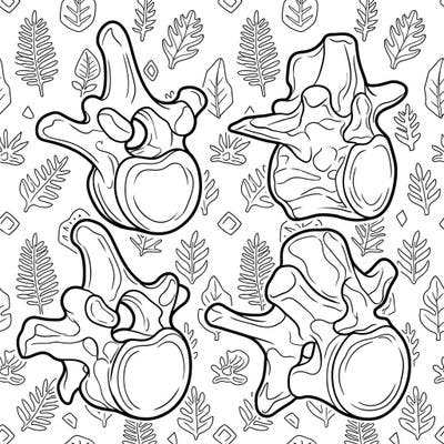 Dive into the fascinating world of dinosaurs with this unique Brachiosaurus vertebrae coloring page. Discover the intricate bone structures of this gentle giant, set against a backdrop of ancient flora.