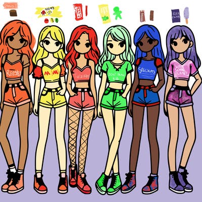 a group of girls wearing crop tops and shorts