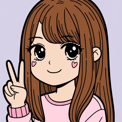 a girl with straight hair doing a peace sign with her hand