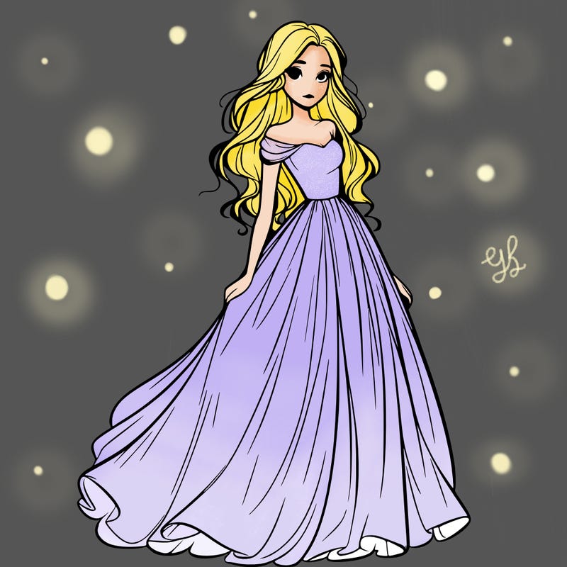 one realistic girl  in long flowing dress