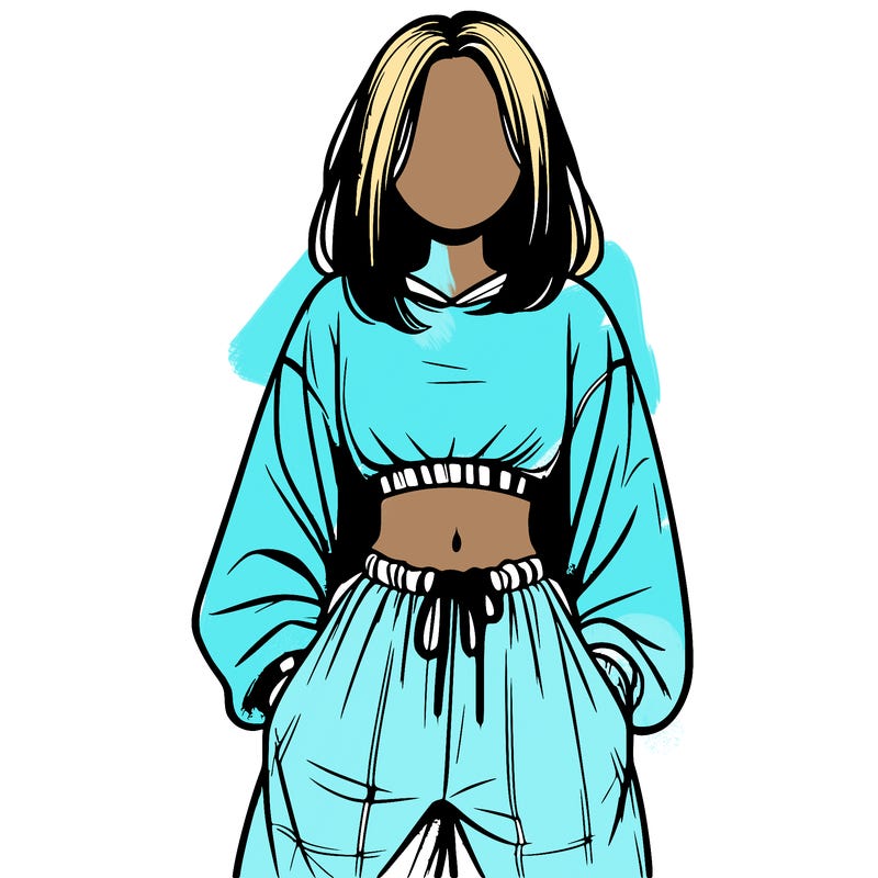 realistic girl faceless with baggy pants and a crop top