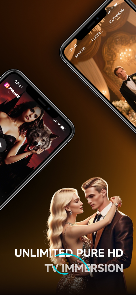 Prime Drama - A group of smartphones displaying different romantic and suspenseful micro drama scenes from the Prime Drama app