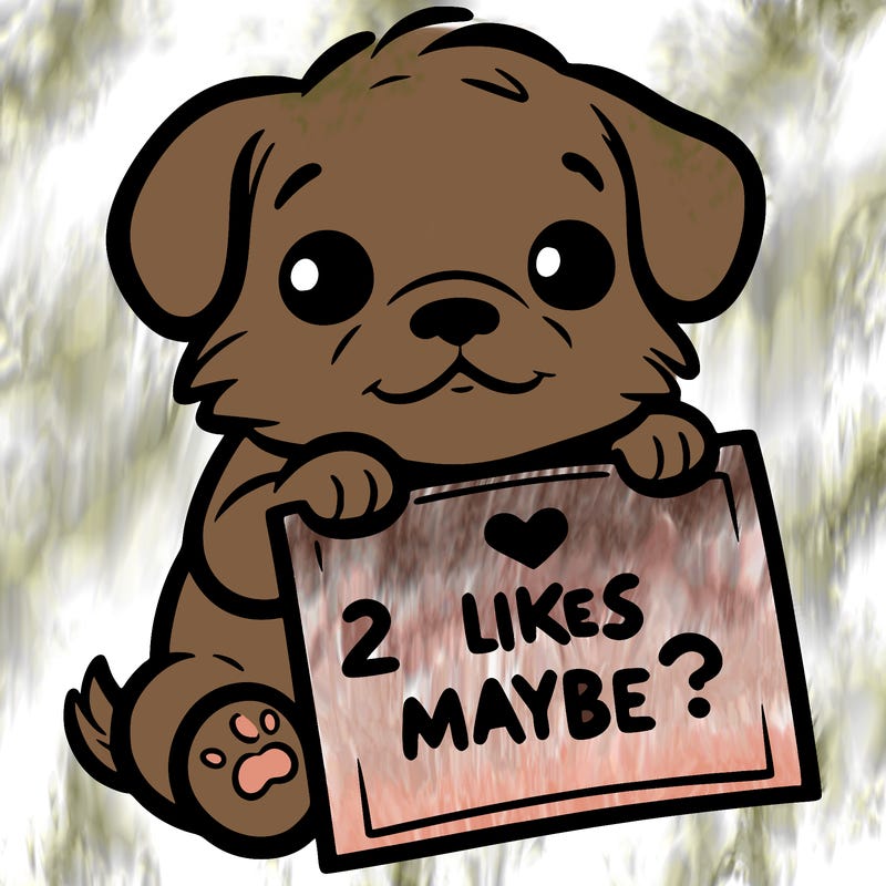 a puppy holding a sign that says 2 likes maybe?