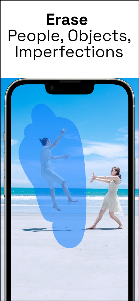 AI object eraser tool removing a person from a beach photo