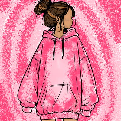 realistic girl with a oversized sweatshirt on and a bun