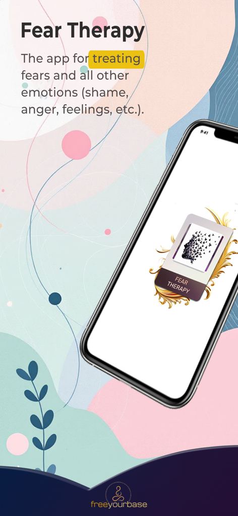 Fear Therapyアプリのスクリーンショット。スマートフォンの画面に、恐怖や感情の治療に関するテキストが表示されています。