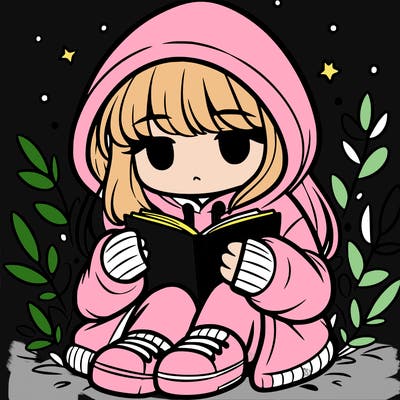 girl in oversized hoodie reading a book
