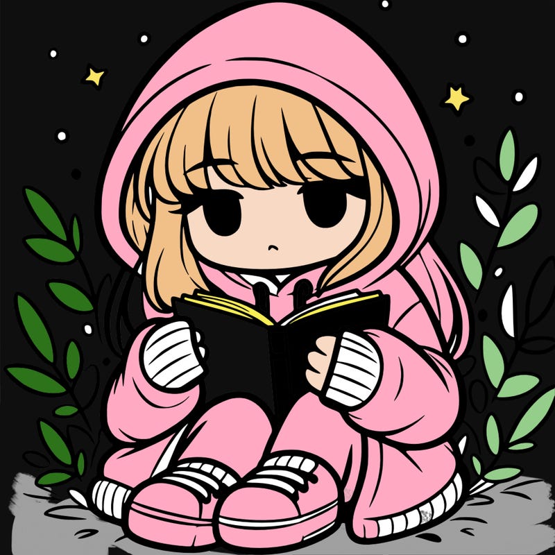 girl in oversized hoodie reading a book