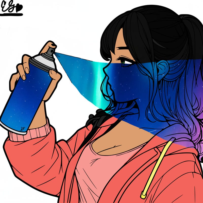 a realistic girl spray, painting