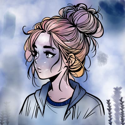 realistic teenage girl with a messy bun