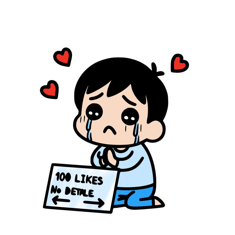 sad person begging for 100 likes