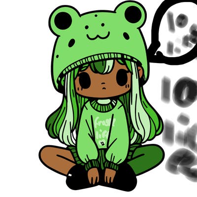 a girl wearing a frog hat and some frog socks