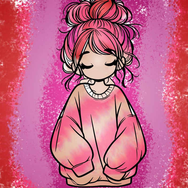 girl with baggy sweatshirt and messy bun