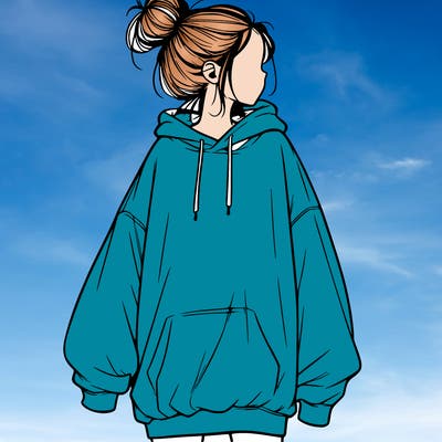 realistic girl with a oversized sweatshirt on and a bun