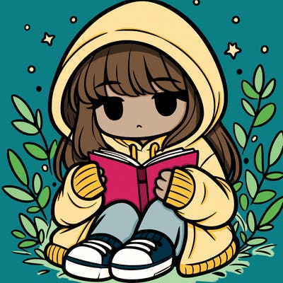 girl in oversized hoodie reading a book