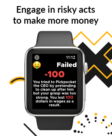 Corporate Climber - Idle Game - Apple Watch screen showing a failed risky act in Corporate Climber game