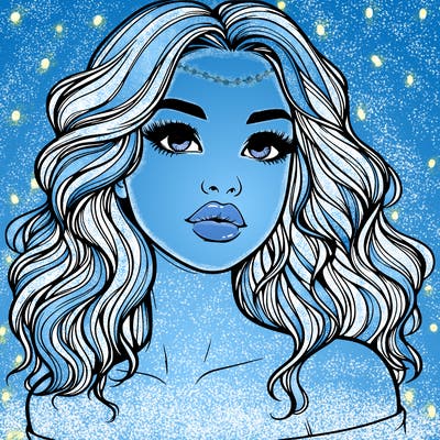 realistic girl with wavy hair and lips