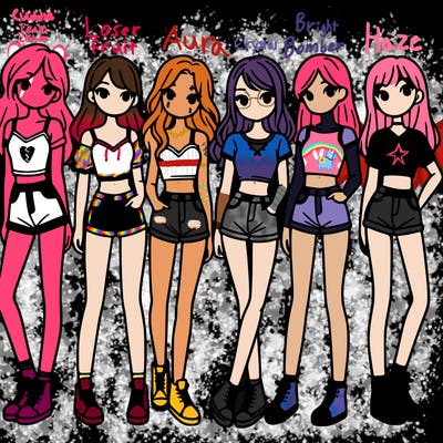 a group of girls wearing crop tops and shorts