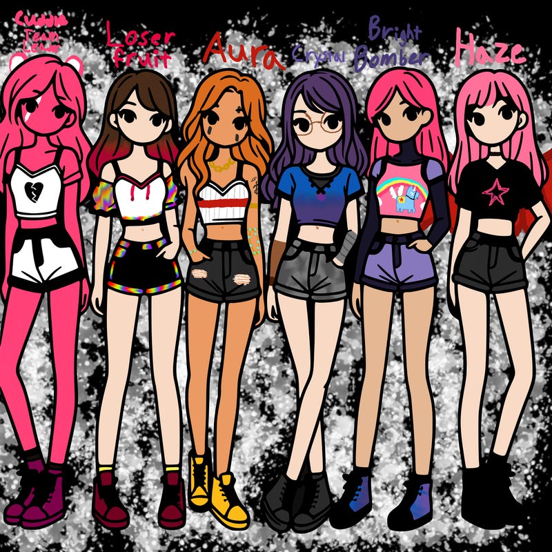 a group of girls wearing crop tops and shorts