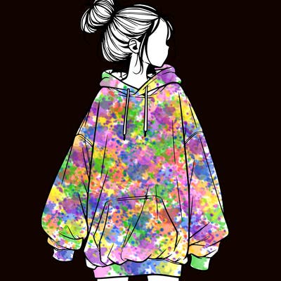 realistic girl with a oversized sweatshirt on and a bun