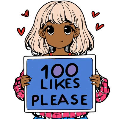 a girl holding a sign saying 100 likes please