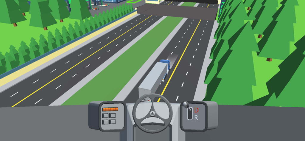 First person cockpit view of a truck driving on a highway in Car Drive 3D
