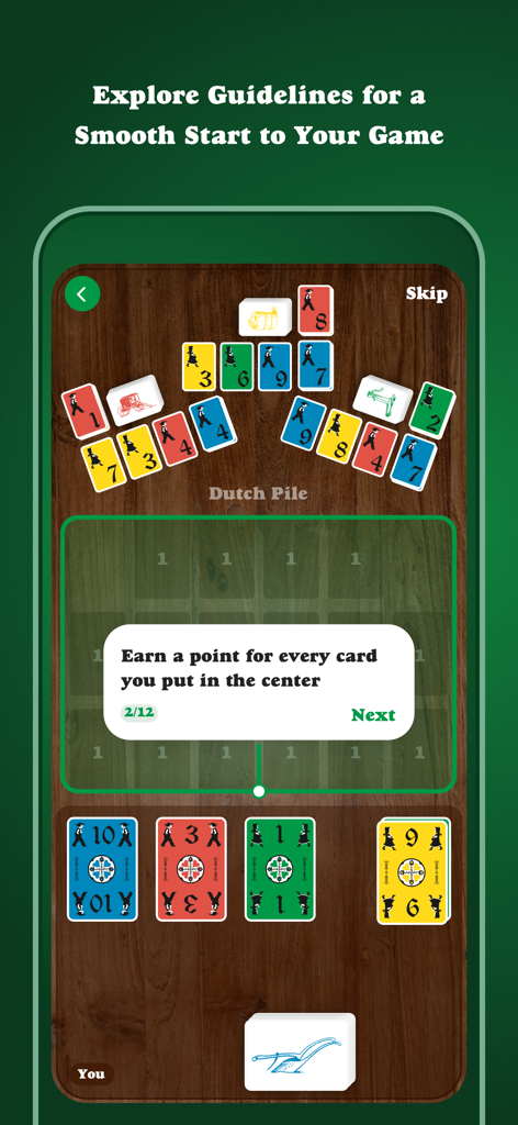 Dutch Blitz - Card Game - A tutorial screen explaining scoring in the Dutch Blitz card game.