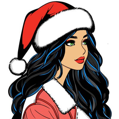 realistic girl in santa hat
