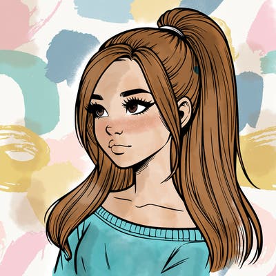 realistic girl with a high ponytail