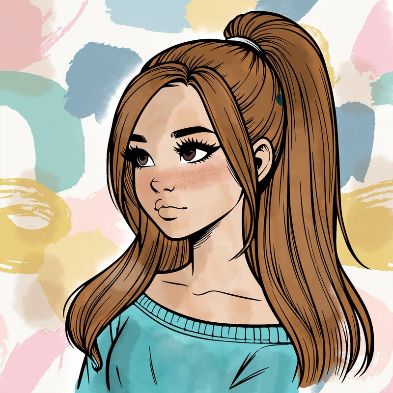 realistic girl with a high ponytail