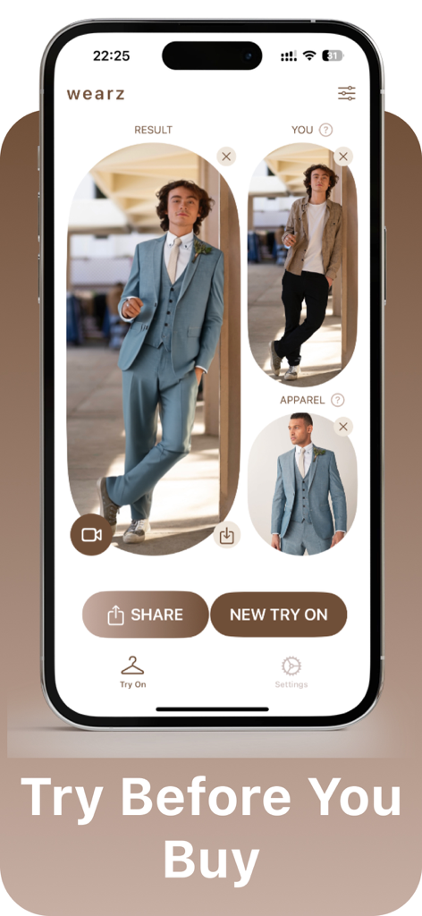 wearz - Wearing outfit & style - AI virtual try on of a blue suit on a man in the wearz app