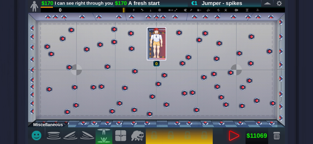 Happy Room - A laboratory room in Happy Room with multiple red traps and a robot character