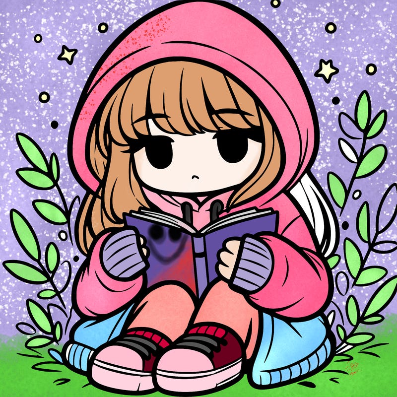 girl in oversized hoodie reading a book