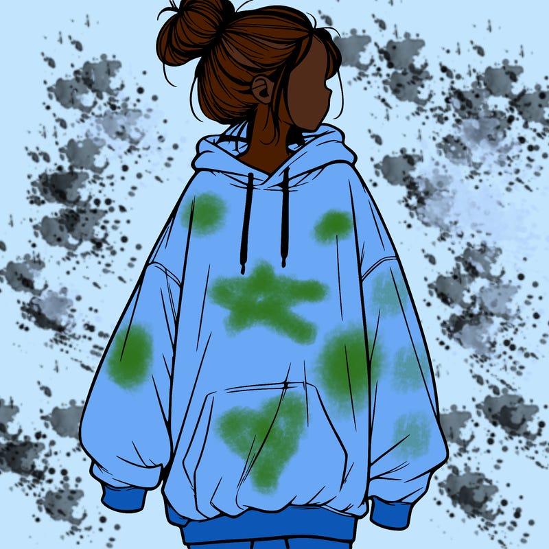 realistic girl with a oversized sweatshirt on and a bun
