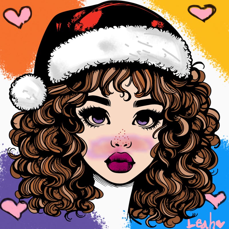 realistic girl with a santa hat curly hair and lips