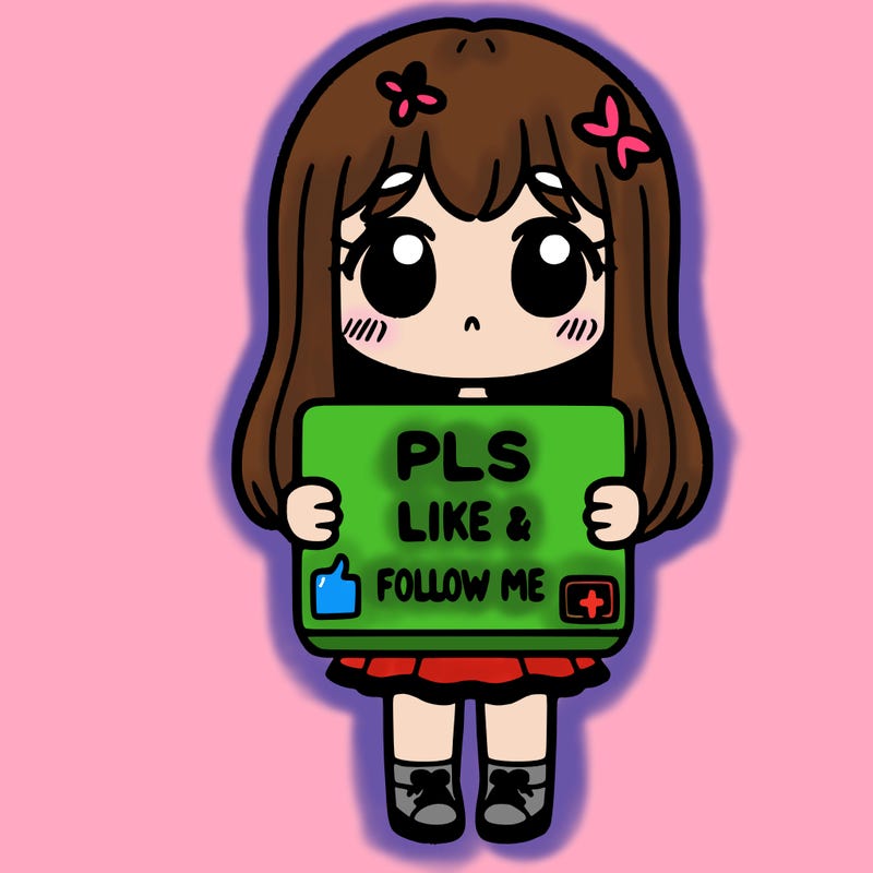 girl holding a sign that says pls like and follow me
