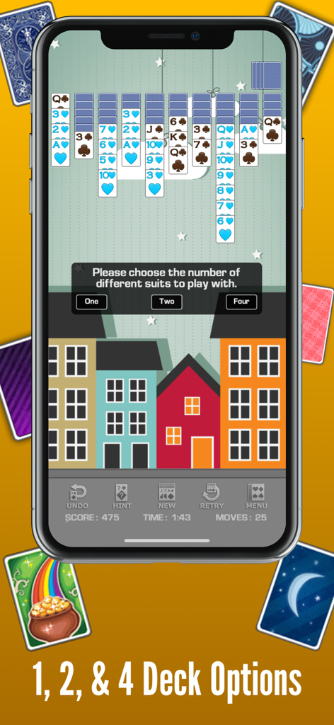 Spider Solitaire Pro! - Jugabilidad de Spider Solitaire Pro mostrando la selección de opciones de uno, dos o cuatro palos